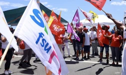 Rassemblement contre la réforme des retraites devant la CGSS de Saint-Denis le 16 janvier 2020