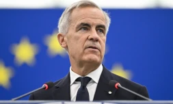 Le Premier ministre canadien Mark Carney dans l'hémicycle du Parlement européen à Strasbourg, dans l'est de la France, le 17 septembre 2026