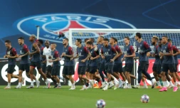 Les joueurs du PSG lors de l'entraînement de veille de match au stade de la Luz à Lisbonne, le 22 août 2020
