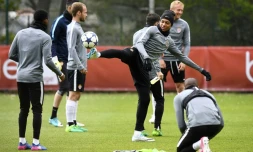 L'équipe de foot de Monaco lors d'un entraînement avant le match contre la Juventus de Turin, le 2 mai 2017 à La Turbie, près de Monaco