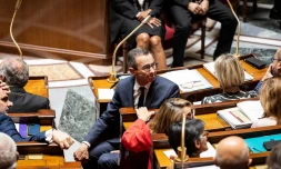 Bruno Retailleau, ministre de l'Intérieur, lors de la séance des questions au gouvernement à l'Assemblée nationale à Paris, le 8 juillet 2025. (TELMO PINTO / NURPHOTO / AFP)