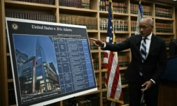 Le procureur fédéral de Manhattan, Damian Williams, lors d'une conférence de presse sur l'inculpation du maire de New York, Eric Adams, le 26 septembre 2024 à New York ( AFP / ANGELA WEISS )