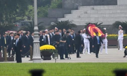 North Korean leader Kim Jong Un visits the Ho Chi Minh mausoleum in Hanoi. 