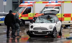 Les lieux où une voiture a foncé dans la foule dans la ville de Munich, dans le sud de l’Allemagne, le 13 février 2025. MICHAELA STACHE / AFP 