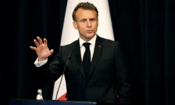 Le président français Emmanuel Macron s'exprime lors d'une conférence de presse à Tirana, le 17 mai 2025 ( AFP / Ludovic MARIN )
