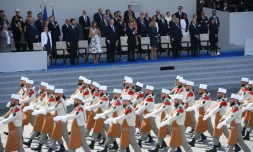 Donald Trump aux côtés, notamment, d'Emmanuel Macron le 14 juillet 2017 à Paris