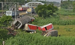 Le site d'une collision entre trois trains, le 4 juin 2023 près de Balasore, en Inde ( AFP / DIBYANGSHU SARKAR )