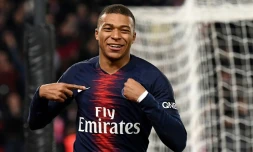 L'attaquant du PSG Kylian Mbappé buteur contre Montpellier en match de championnat en retard, le 20 février 2019 au Parc des Princes 