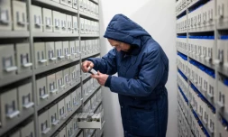 Le professeur John Dickie dans l'une des chambres froides où sont conservées des graines de plantes sauvages du monde entier au Kew Millennium Seed Bank, le 25 avril 2023 à Wakehurst, au sud de Londres