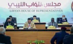 Image extraite d'une vidéo transmise par le Parlement de Tobrouk, dans l'est de la Libye, montrant une session  en cours le 10 février 2022