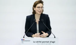 La ministre des Comptes publics Amélie de Montchalin s'exprime le 15 avril 2025 à Paris lors d'une conférence organisée par le Premier ministre sur les finances publiques ( AFP / Alain JOCARD )