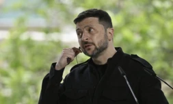 Le président ukrainien Volodymyr Zelensky lors d'une conférence de presse après une réunion avec des alliés européens à Kiev, le 10 mai 2025 ( AFP / Genya SAVILOV )