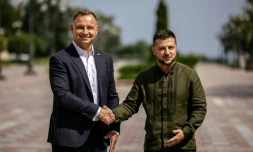 Le président ukrainien Volodymyr Zelensky reçoit son homologue polonais Andrzej Duda, le 23 août 2022 à Kiev