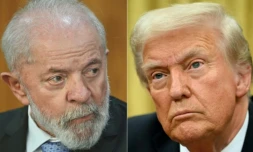 Montage photo montrant le président brésilien Lula (gauche) à Brasilia le 29 janvier 2025, et le président américain Donald Trump dans le Bureau ovale de la Maison Blanche, à Washington, le 10 février 2025 ( AFP / EVARISTO SA )