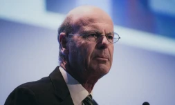 Le ministre de l'Economie, Eric Lombard, s'exprime lors d'une conférence sur les exportations françaises, le 4 février 2025, à Bercy, à Paris. (DANIEL DORKO / HANS LUCAS / AFP)