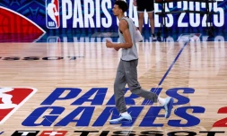 La star française des San Antonio Spurs à l'entraînement le 22 janvier 2025 à Paris, à la veille de son match de NBA contre les Indiana Pacers