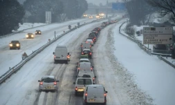Embouteillages liés à la neige le 28 février 2018 sur l'A9 près de Montpellier