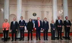 Les leaders européens, Volodymyr Zelensky et Donald Trump, à la Maison Blanche, le 18 août 2025