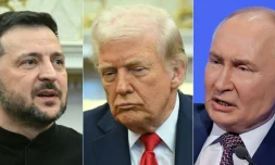 De gauche à droite: les présidents ukrainien, américain et russe Volodymyr Zelensky, Donald Trump et Vladimir Poutine, respectivement le 18 mars 2025 et le 28 février 2025 à Washington, et le 18 mars 2025 à Moscou