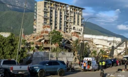 Des bâtiments détruits sont visibles à Caraballeda, dans l'État de La Guaira (Venezuela), le 28 juin 2026, à la suite de séismes ( POOL / Miguel MEDINA )