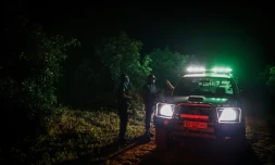 Des gardes d'une société de sécurité privée patrouillent dans une exploitation d'avocats à Tzaneen, en Afrique du Sud, le 10 mars 2021