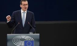 Le Premier ministre polonais Mateusz Morawiecki devant le Parlement européen en session plénière, à Strasbourg le 4 juillet 2018 
