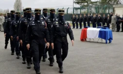 Funérailles du gendarme du GIGN Arnaud Blanc tué en Guyane, le 31 mars 2023 sur la base de Versailles-Satory (Yvelines) ( POOL / Ludovic MARIN )
