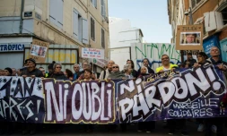 Manifestation Ă Marseille, le 9 novembre 2019, un an aprĂšs l'effondrement de deux immeubles insalubres ayant fait huit morts, rue d'Aubagne