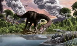 Une nouvelle étude indique que la poussière soulevée par l'impact d'un astéroïde sur la côte de l'actuel Mexique il y a 66 millions d'années aurait obscurci le ciel durablement, entraînant l'extinction des trois-quarts du monde vivant, dont les dinosaures ( MUSEO PALEONTOLOGICO EGIDIO FERUGLIO / Jorge GONZALEZ )