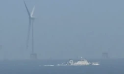 Un navire des gardes-cÎtes chinois à proximité de Taïwan, le 10 avril 2023 ( AFP / GREG BAKER )