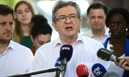 Jean-Luc Mélenchon, leader de LFI et de la gauche unie Nupes, lors d'une conférence de presse avant le deuxième tour des législatives, le 17 juin 2022 à Paris