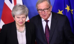 La Première ministre britannique Theresa May et le président de la Commission européenne Jean-Claude Juncker, le 20 février 2019 à Bruxelles