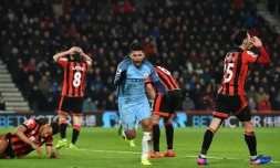 L'attaquant de Manchester City Sergio Agüero après un but contre Bournemouth, le 13 février 2017