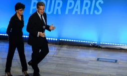 L'ancien président Nicolas Sarkozy est venu soutenir Rachida Dati candidate à la mairie de Paris, avant un meeting électoral, le 9 mars 2020 à Paris 