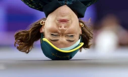 L'Australienne Rachael Gunn, connue sous le nom de Raygun, aux Jeux olympiques de Paris 2024 à la Concorde, le 9 août 2024 à Paris. (Odd Andersen/AFP)