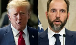 Combinaison de photos créée le 25 novembre 2024 montrant (à gauche) l'ex-président américain et candidat républicain Donald Trump le 15 février 2024 et (à droite) le procureur spécial Jack Smith au ministère de la Justice à Washington le 1er août 2023