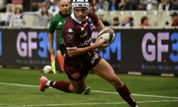 L'ailier de Bordeaux-Bègles Louis Bielle-Biarrey, forfait pour la demi-finale du Top 14 contre Toulon, lors du match contre Vannes où il a été victime d'une commotion, le 7 juin 2025 à Bordeaux © Christophe ARCHAMBAULT / AFP 