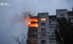 Un immeuble endommagé de Kiev, samedi 2 novembre 2024, après l'attaque de drones russes