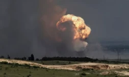 Détonations sur un terrain militaire russe en Crimée annexée, le 19 juillet 2023 ( Kommersant Photo / Viktor KOROTAYEV )