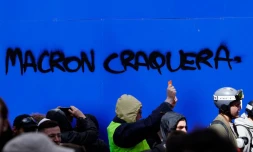 Lors de la manifestation Ă Paris, le 13 avril 2023. GEOFFROY VAN DER HASSELT / AFP