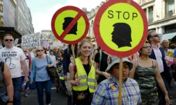 Manifestants à Londres le 13 juillet 2018 contre la visite au Royaume-Uni du président américain Donald Trump.