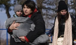 A la frontière entre l'Ukraine et la Roumanie à Siret, le 20 mars 2022
