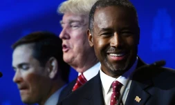 Marco Rubio, Donald Trump et Ben Carson lors d'un débat TV entre les candidats à la primaire républicaine le 28 octobre 2015 à Boulder au Colorado 