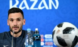 Le capitaine des Bleus, Hugo Lloris, en conférence de presse à Kazan, le 15 juin 2018, à la veille du match contre l'Australie