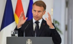 Le président français Emmanuel Macron au palais de la Moncloa à Madrid, le 30 septembre 2026 ( AFP / Ludovic MARIN )