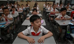 Une classe d'école primaire de la rue Changchun à Wuhan, dans la province centrale du Hubei en Chine, le 4 septembre 2020, lors d'une visite médiatique organisée par les autorités locales. (Photo d'illustration) - Hector Retamal - AFP