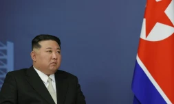 Le dirigeant nord-coréen Kim Jong Un, lors de sa rencontre avec le président russe Vladimir Poutine le 13 septembre 2023 au cosmodrome de Vostotchny (Russie)