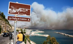 Le nuage de fumée d'un incendie visible depuis la plage des Corbières à Marseille, le 8 juillet 2025