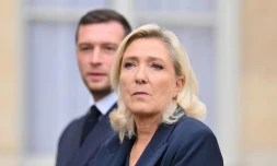 Marine Le Pen et Jordan Bardella, à Matignon, le 2 septembre 2025. (MUSTAFA YALCIN / AFP)