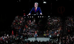 Le candidat de LFI à la présidentielle Jean-Luc Mélenchon en meeting le 13 février 2022 à Montpellier